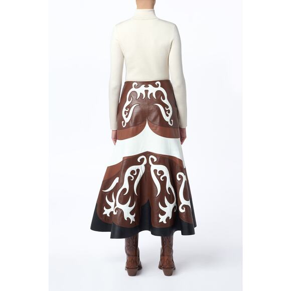 Gabriela Hearst Morton Western Nappa Leather Midi Skirt in Ivory Chestnut XS - Picture 5 of 7